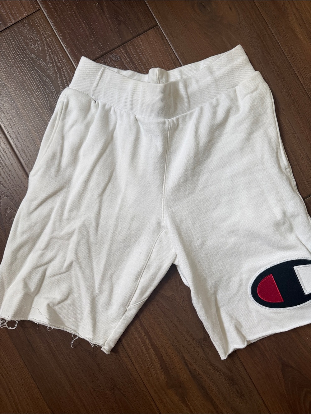 Champion White Mens Shorts with Navy & Red Logo